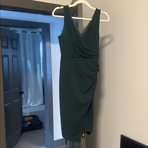 Forest green knee length dress with slit